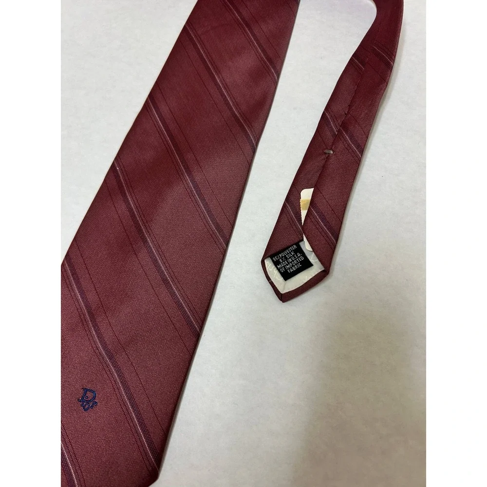 Christian Dior Tie Mens One Size Red‎ Stripe Silk Blend Designer Classic Repp